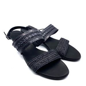 MUNRO AMERICAN Morocco Black Woven Sandals Sz 9.5 N Sling Back Made in USA